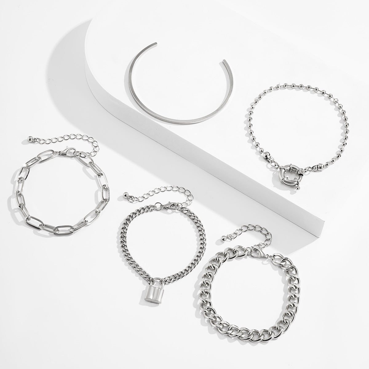 Multi-element Geometric Round Buckle Set Bracelet
