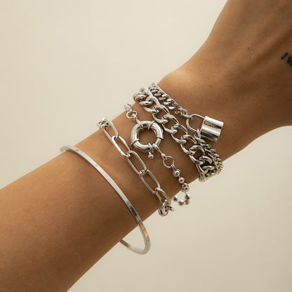 Multi-element Geometric Round Buckle Set Bracelet