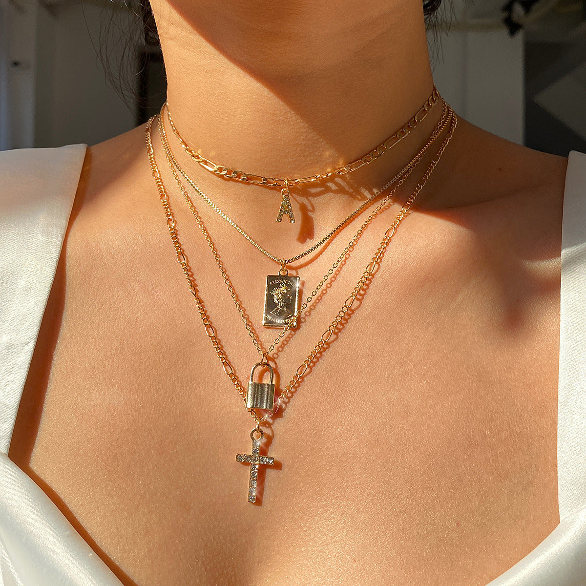 Diamond cross ornament necklace