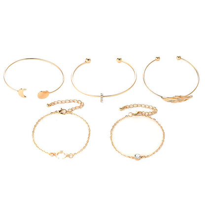 Boho Moon Leaf Crystal Bracelet Set