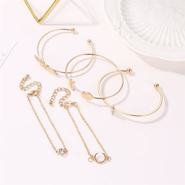 Boho Moon Leaf Crystal Bracelet Set